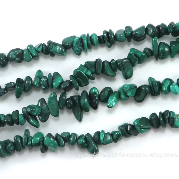 30" Strand of Natural Malachite Chip Beads | Natural Green Gemstone Chip Beads for Jewelry Making | Approximate size of chips 5-8x5-8mm