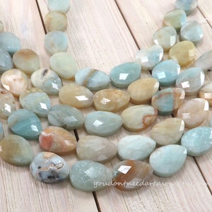 Faceted Teardrop Amazonite Beads for Jewelry Making Natural Gemstone Beads Approximate Size 18x13-13.5x5.5-6mm image 1