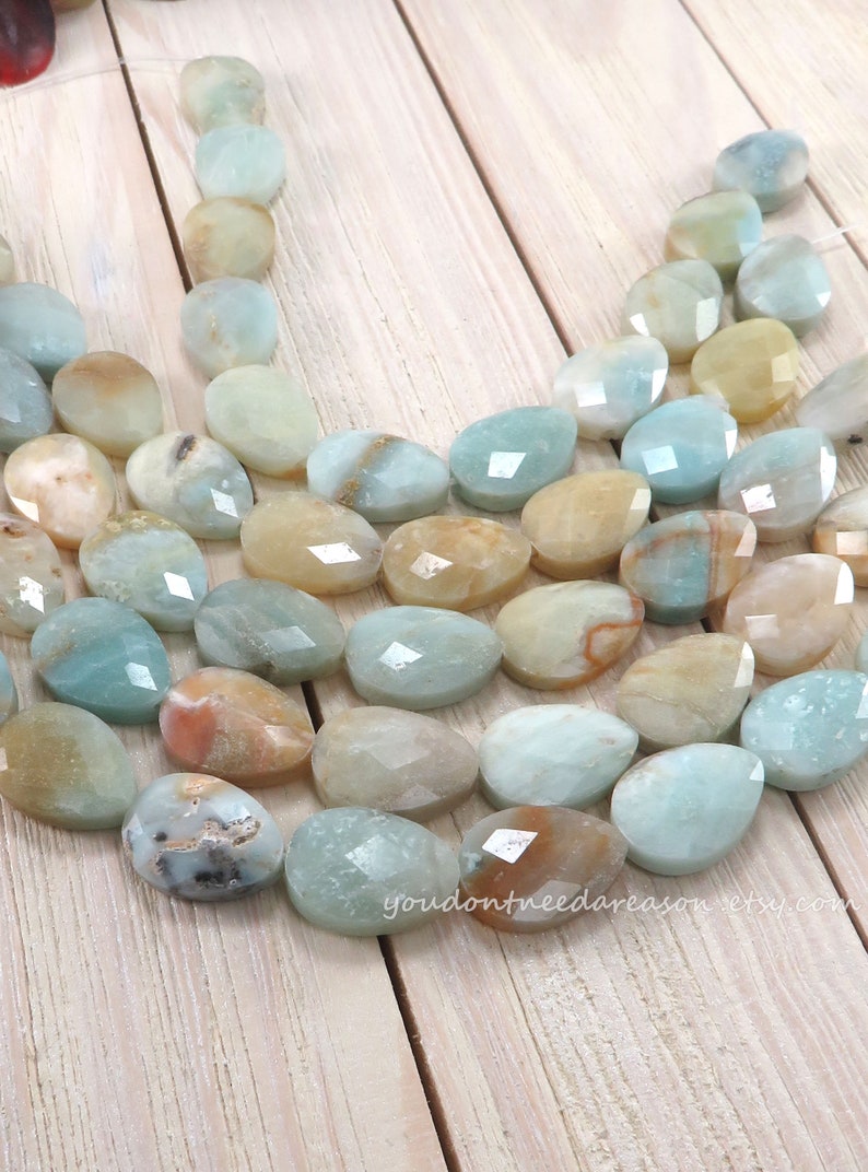 Faceted Teardrop Amazonite Beads for Jewelry Making Natural Gemstone Beads Approximate Size 18x13-13.5x5.5-6mm image 1