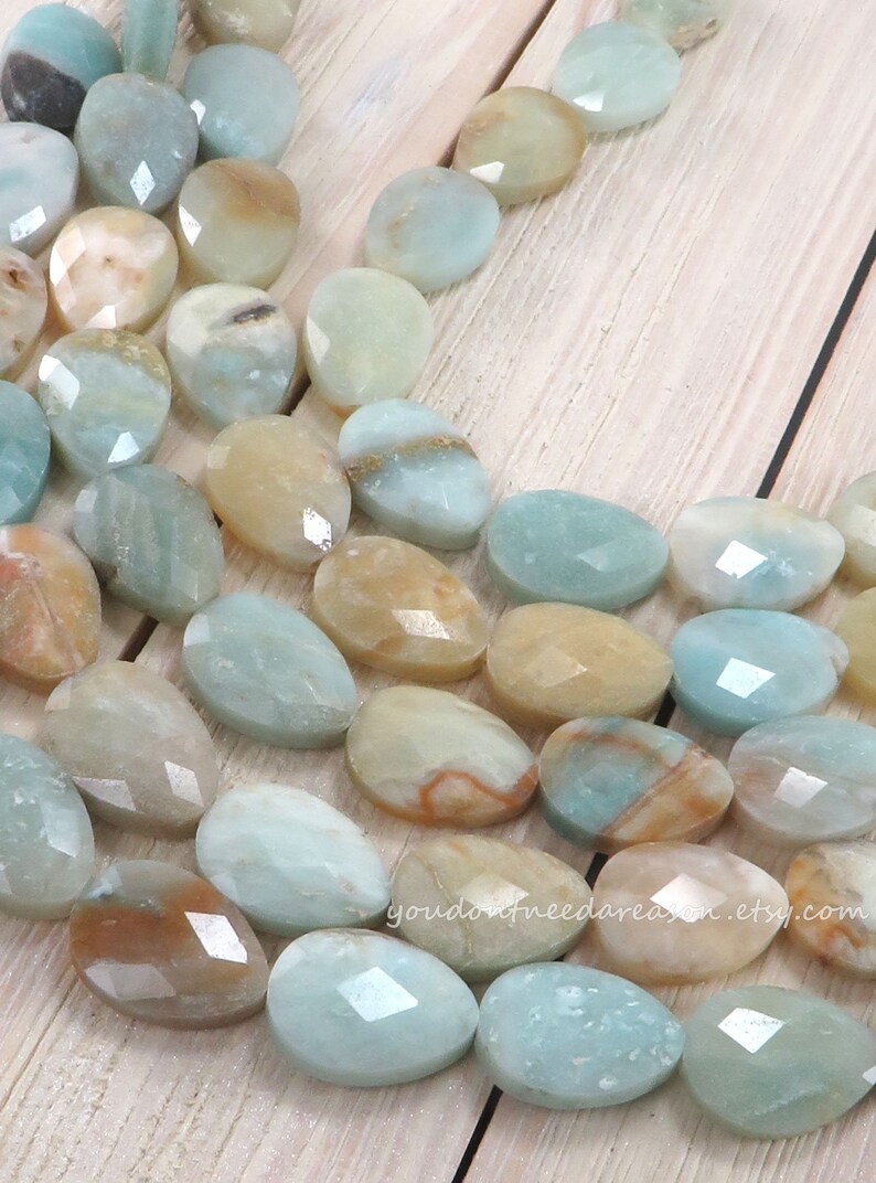 Faceted Teardrop Amazonite Beads for Jewelry Making Natural Gemstone Beads Approximate Size 18x13-13.5x5.5-6mm image 2