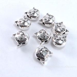 20pcs Cat Head Bead | Tibetan Style Alloy Antique Silver Colored Cat Head Spacer Bead | Approximate size 8x8x5mm; Hole 2mm
