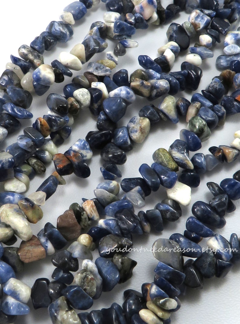 Blue Sodalite Chip Loose Beads 33" Strand Natural Gemstone Chips