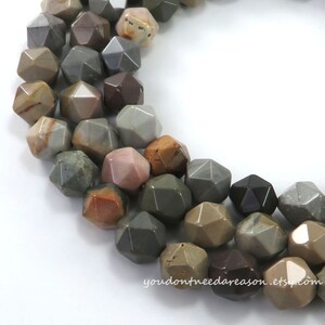 Faceted Ocean Jasper Beads: 10mm Grey Gemstone Strand