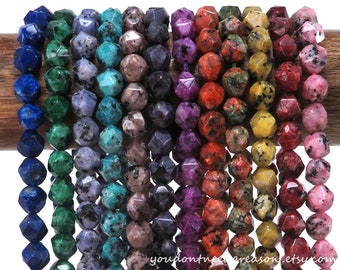 7–8mm Star Cut Dyed Labradorite Beads – Faceted Round Gemstones for Jewelry Making