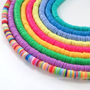 6mm Polymer Clay Heishi Beads – Flat Round Disc Beads for Jewelry Making, 15&quot; Strand