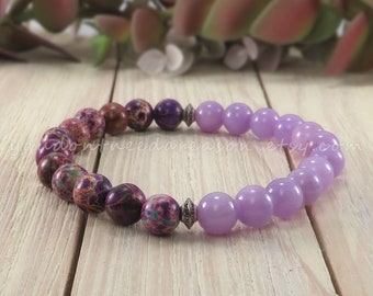 Purple Gemstone Elastic Bracelet | Purple Sea Sediment Jasper and Mashan Jade Gemstone Bracelet | Stacking Gemstone Bracelet