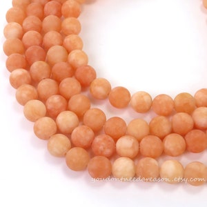 8mm Orange Frosted Natural Jade Beads – Matte Round Gemstones for Jewelry Making