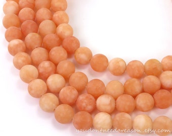 Orange Frosted Natural Jade Gemstone Beads | Matte Orange Jade Beads | Jade Gemstone Beads 8mm
