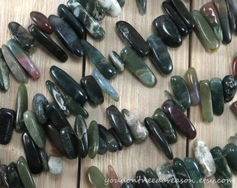 Natural Indian Agate Tooth Chip Beads; 15" Strand | Large Green Chip Beads for Jewelry Making | Aprox bead size 10-30mm x 4-10mm x 1-7mm