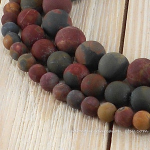 Frosted Picasso Jasper Beads – 6mm, 8mm, 10mm Matte Round Natural Gemstones for Jewelry Making