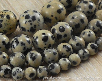 Dalmatian Jasper Round Beads | Natural Gemstone Beads | Spotted Gemstone Beads 4mm 6mm 8mm 10mm