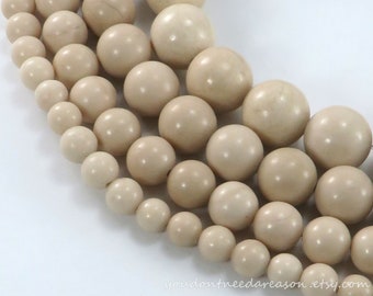 Round Natural Fossil Gemstone Beads | Smooth Round Gemstone Beads | Beige Gemstone Beads for Jewelry Making 6mm, 8mm, 10mm, 12mm