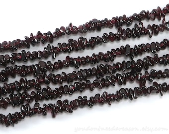 30" Strand of Natural Garnet Chip Beads | Natural Gemstone Chips | Approximate size of chips 3-5x7-13x2-4mm