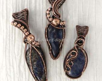 Handcrafted Sodalite Pendant > Pick Your Favorite - Unique Antique Copper Wire Wrapped Gemstone Necklace