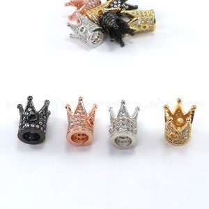 Brass Cubic Zirconia Crown Beads: Assorted Color Pack (10pcs, 12x10mm)