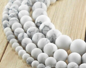 4mm, 6mm, 8mm, 10mm Frosted Howlite Round Gemstone Beads | Matte Howlite Beads