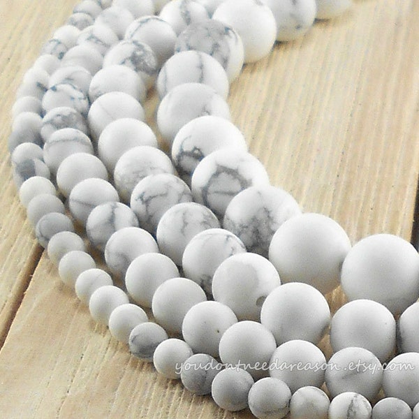 4mm, 6mm, 8mm, 10mm Frosted Howlite Round Gemstone Beads | Matte Howlite Beads