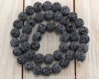 47 pcs 8mm Grey Lava Stone Beads | Unwaxed Lava Stone Beads | 47 pcs / 1 Strand