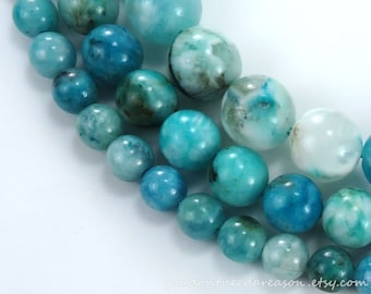 Natural Hemimorphite Round Beads – 6mm, 8mm, 10mm Dyed Cyan Gemstones for Jewelry Making