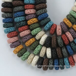 7.5" Strand of Colorful Flat Round Lava Stone Beads | Unwaxed Lava Stone Beads | Approximate size of beads 10x3.5-5mm and hole size 1.6mm