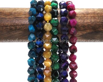 Star Cut Tiger Eye Beads | Star Cut Gemstone Beads | Aprox size 7- 8mm in Diameter | 47 pcs