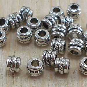 100 pcs Antique Silver Tibetan Style Barrel Alloy Spacer Beads for Jewelry Making | Approximate Size 5x4mm; Hole 2.2mm