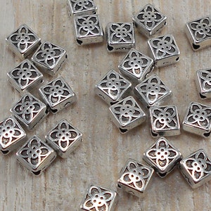 100 Antique Silver Tibetan Rhombus Spacer Beads (6mm)