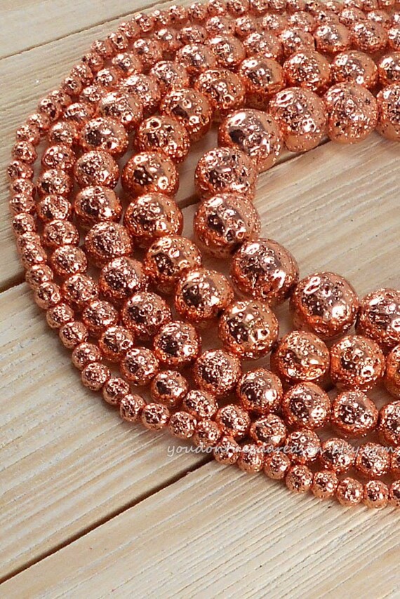 Electroplated Lava Beads for Jewelry Making Round Electroplate Lava Beads  Gold, Silver, Rose Gold Round Lava Beads 4mm 6mm 8mm 10mm 12mm 