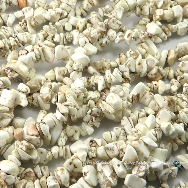 Natural Magnesite Chip Beads for Jewelry Making | Off White Gemstone Chips | Approximate Size: Bead 5-8mm; Hole 1mm; Strand Length 30"