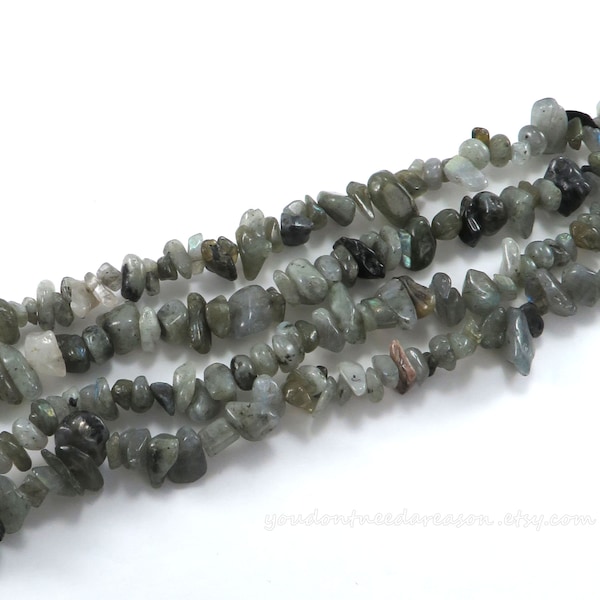 30" Strand of Natural Labradorite Chip Beads | Natural Gemstone Chips | Approximate size of chips is 5-8x5-8mm
