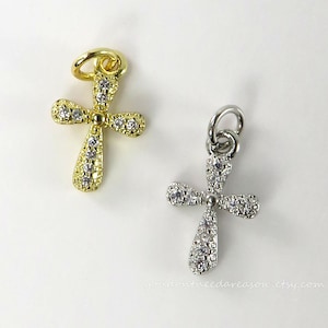 Cubic Zirconia Cross Charm: Plated Brass Jewelry Making (10pcs)