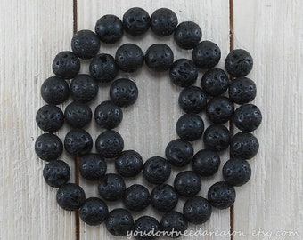 6mm, 8mm, 10mm Waxed Black Lava Beads | Round Black Beads For Jewelry Making | Round Lava Stone | Volcanic Rock Beads 6mm 8mm 10mm