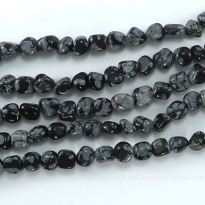 Snowflake Obsidian Nugget Beads: Tumbled Gemstone Jewelry Making, 15&quot; Strand