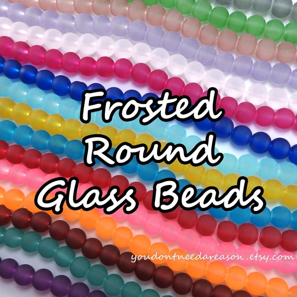 Colorful Round Frosted Transparent Glass Beads for Jewelry Making | Matte Round Glass Beads 6mm, 8mm