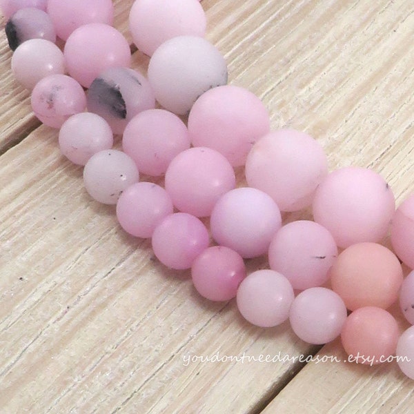 Frosted Cherry Blossom Jasper Beads | Natural Gemstone Beads | Pink Matte Gemstone Beads | Beads for Jewelry Making 6mm 8mm 10mm