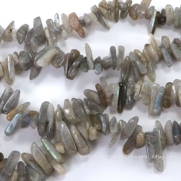 Natural Labradorite Chip Beads for Jewelry Making; 15" Strand | Natural Gemstone Chips | Approximate Size of Chips is 10-30x4-10x1-7mm