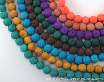 8mm Colored Round Lava Beads for Jewelry Making | Unwaxed Lava Stone Beads