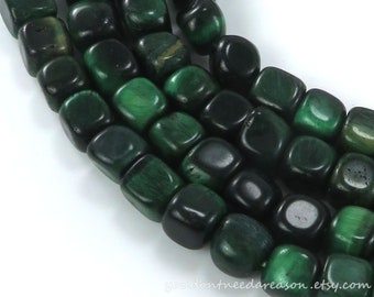 Cube Shaped Green Tiger Eye Beads for Jewelry Making | Cubed Shaped Tiger Eye Beads | Approximate Bead Size is  7x7-8x7-8mm