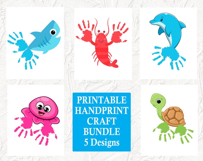 Printable Sea Animals Handprint Art Bundle, Daycare Keepsake, Preschool ...