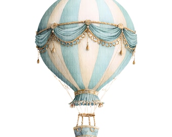 Blue Hot Air Balloon Clipart, 10 Watercolor Baby Shower JPG's, Boy Nursery Images, Digital Download