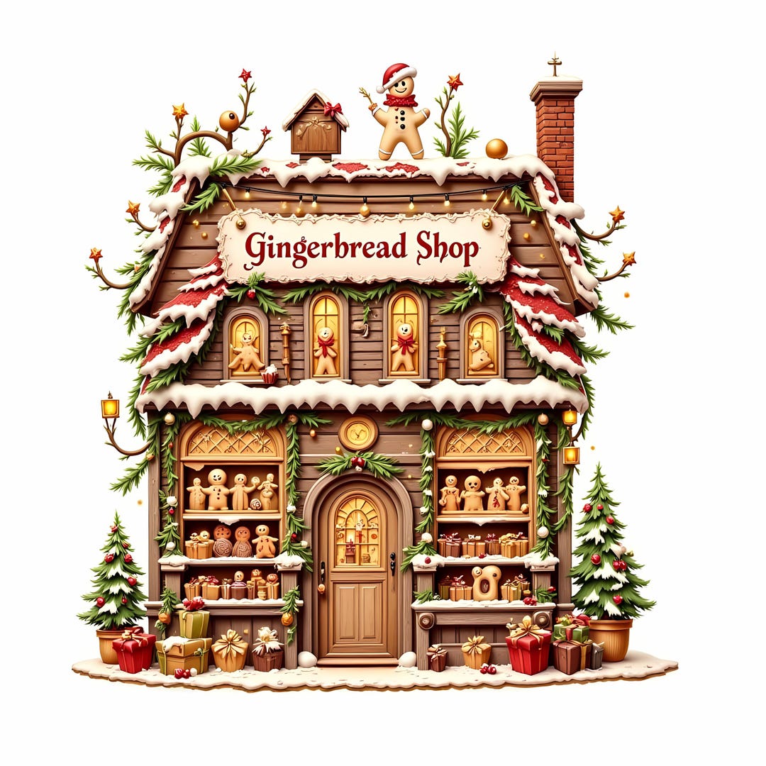10 Gingerbread Shop Clipart, High Res Whimsical JPG, Junk Journaling ...