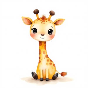 Clipart di giraffa cucciola, 10 JPG ad alta risoluzione ad acquerello, immagini per la cameretta per junk journaling, creazione di biglietti per baby shower, scrapbooking, download digitale