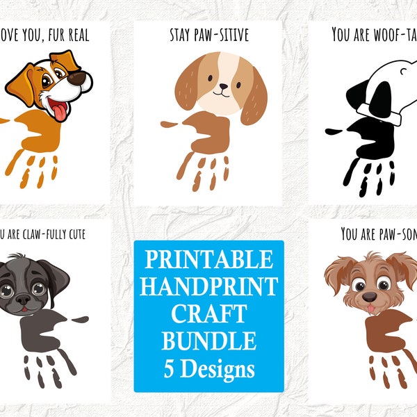 Printable Dog Handprint Craft, Animals Handprint Art Bundle, Day Care Keepsake, Toddler Craft Activity, Preschool, Kids, Kindergarten, Gift