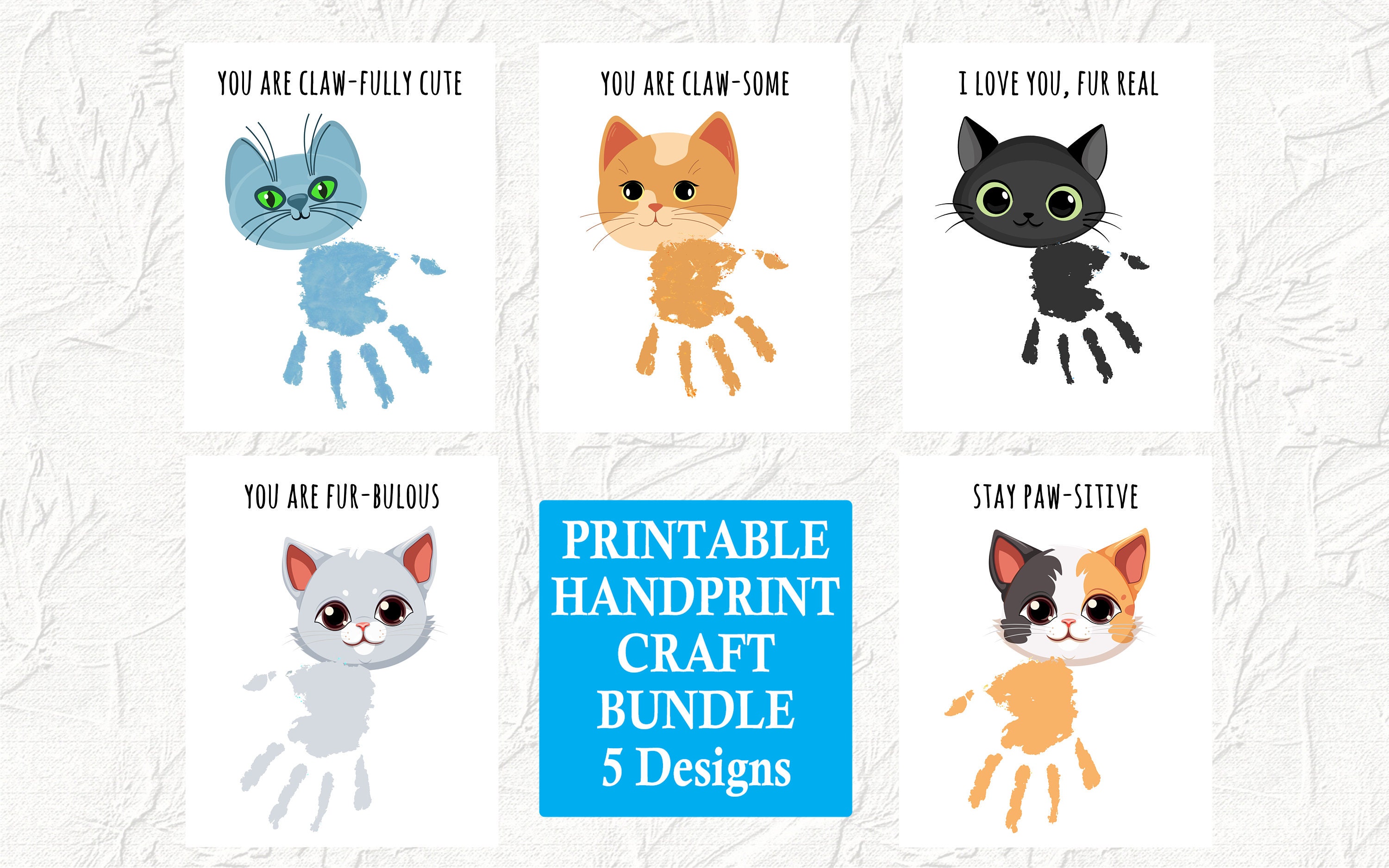 Printable Cat Handprint Craft, Animals Handprint Art Bundle, Day Care