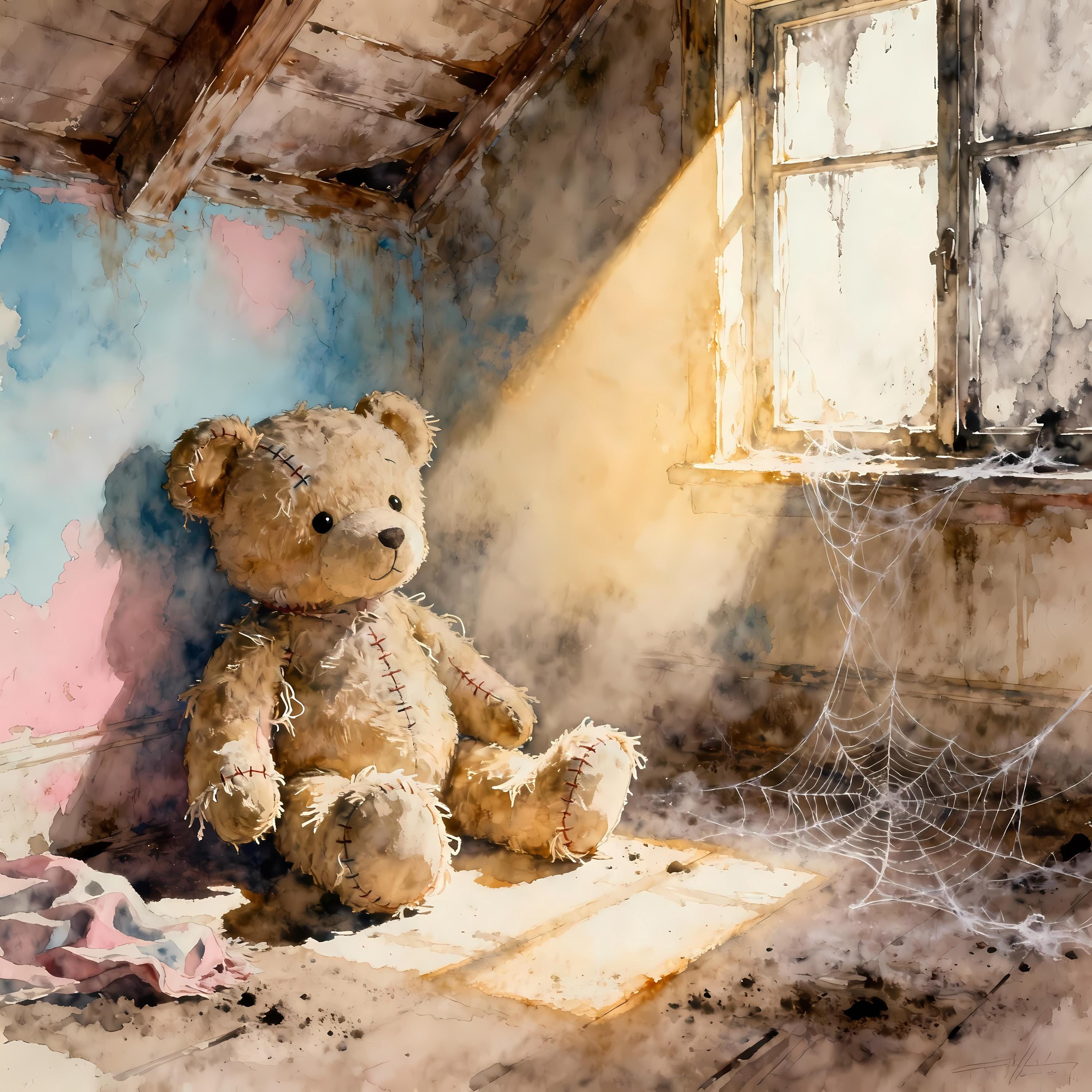 Teddy Bear in Attic Clipart, 10 Watercolor JPG Images, Scrapbooking ...