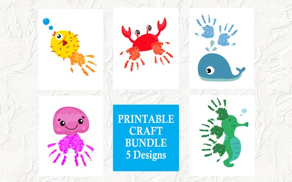 Sea Animals Handprint Art Bundle Printable Summer Handprint