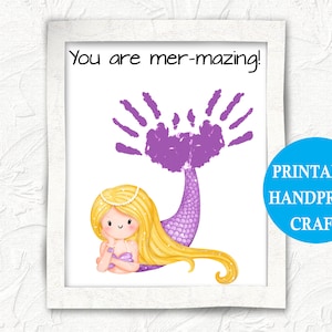 Printable Mermaid  Handprint Art, Summer Handprint Craft, Handprint Gift For Mum, Grandma, Teacher, Preschool Activity, Daycare, Mothers Day