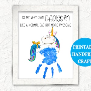 Unicorn Handprint Art, Printable Fathers Day Keepsake Art, Toddler Poem Card, Preschool, Kids, Craft, Day Care Activity, Gift, Birthday, Dad