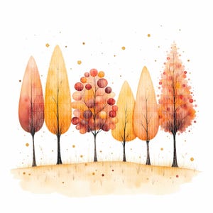 Imágenes prediseñadas de árboles otoñales en acuarela, 10 JPG de alta resolución con motivos otoñales, ideales para diarios creativos, álbumes de recortes, tarjetas, manualidades con papel y descarga digital.