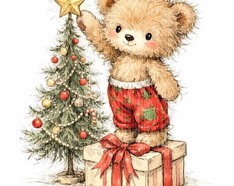 クリスマスのテディベアのクリップアート、ハッピーホリデーのJPG画像20枚、ジャンクジャーナル、スクラップブッキング、風変わりなカード作り、デジタルダウンロード